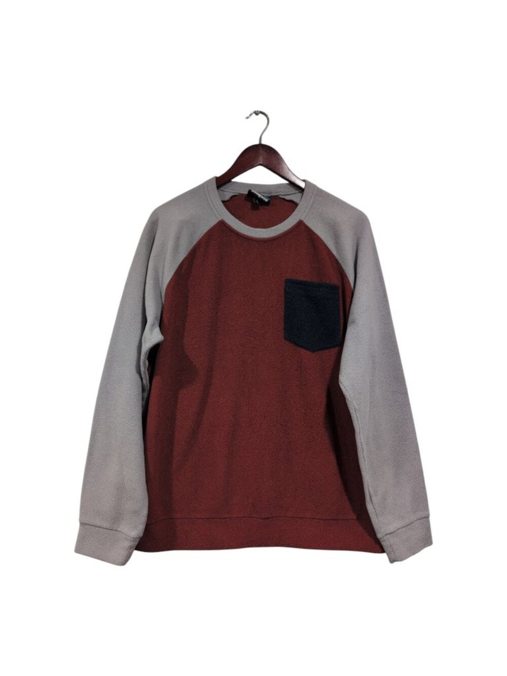 Patagonia Mens Micro Fleece Pullover Crewneck Colorblock Red Grey Sweater Sz L